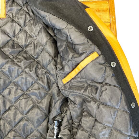 Burks Bay Pac-Man Bomber Jacket Mens Large Orange Black Wool Leather Gamer Coat - Picture 7 of 16